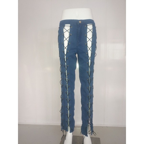 Slim Sexy Hollow Lace-Up Women's Jeans