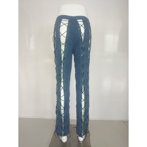 Slim Sexy Hollow Lace-Up Women's Jeans