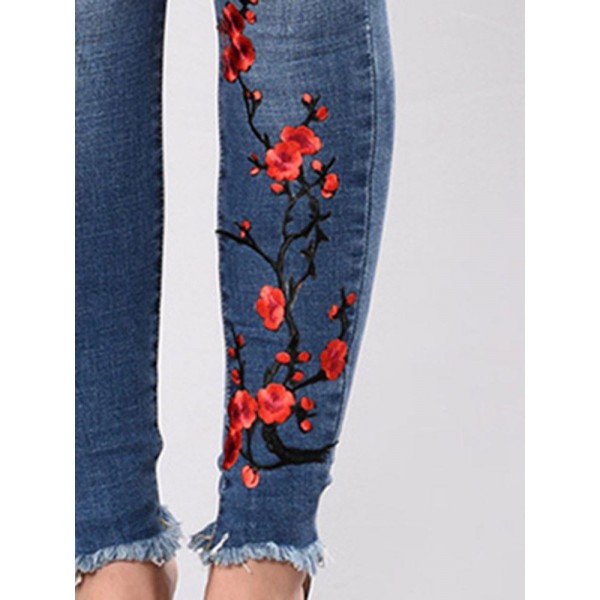 Slim Holes Embroidery Women's Jeans