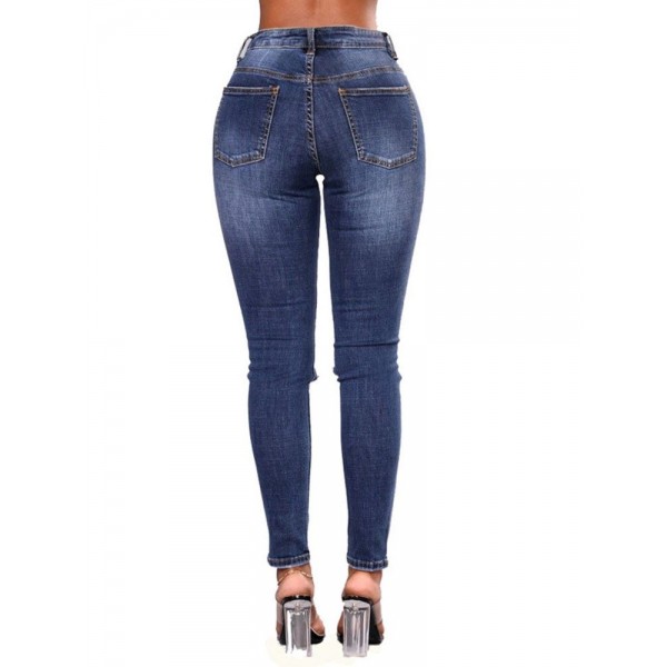 Beading Slim Hole Pencil Jeans