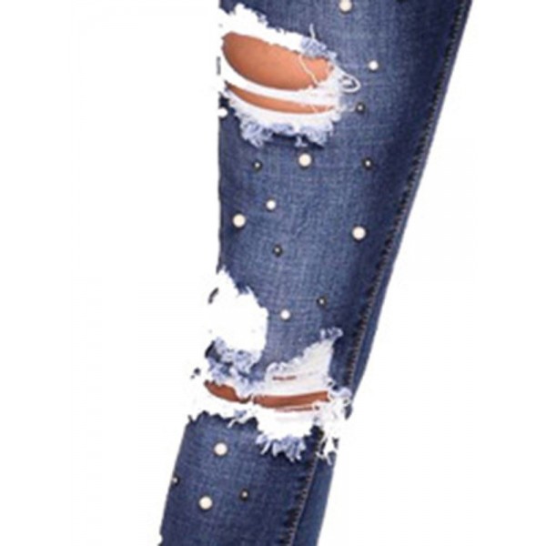 Beading Slim Hole Pencil Jeans