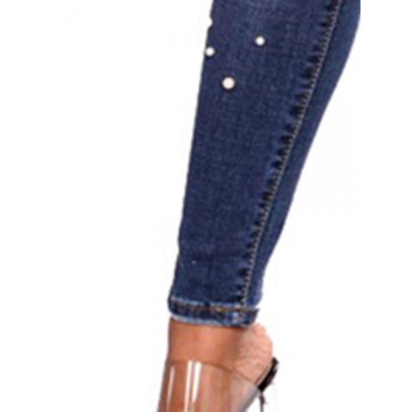 Beading Slim Hole Pencil Jeans