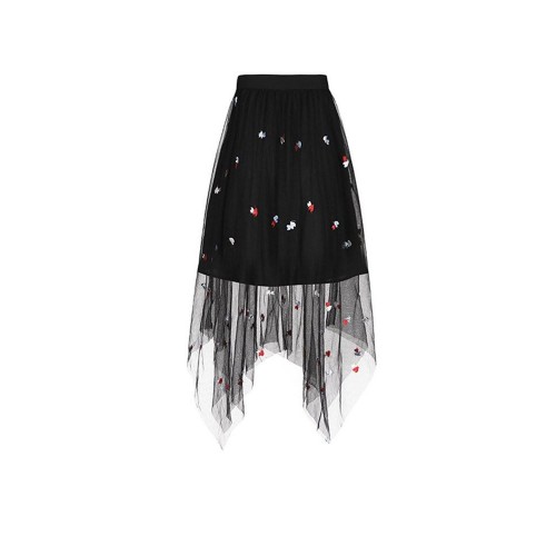 Irrgual Embroidery Floral Skirt