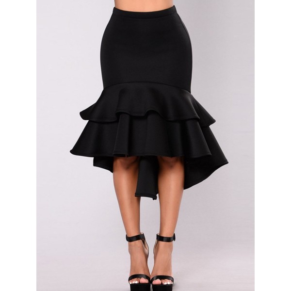 Plain Falbala Package Hip Mermaid Skirt