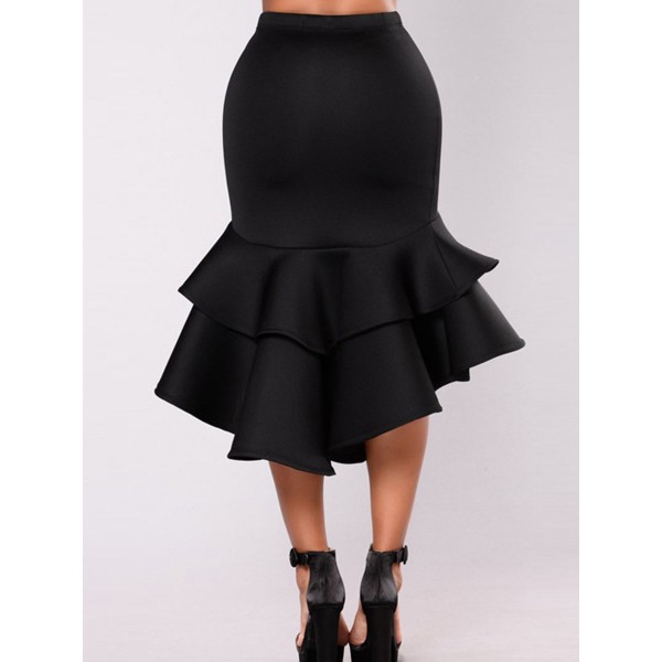 Plain Falbala Package Hip Mermaid Skirt