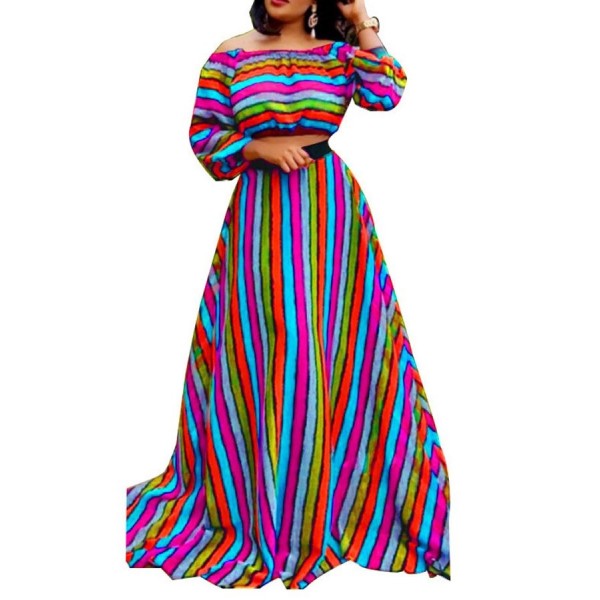 Off Shoulder Women's Fashion Striped Two Piece