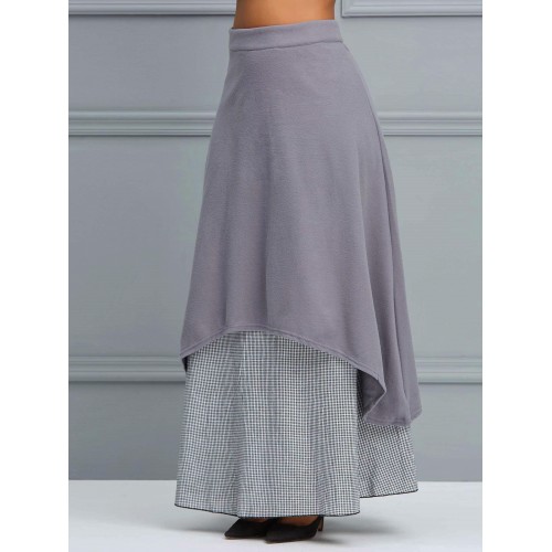 Patchwork Ankle-Length Casual Skirt