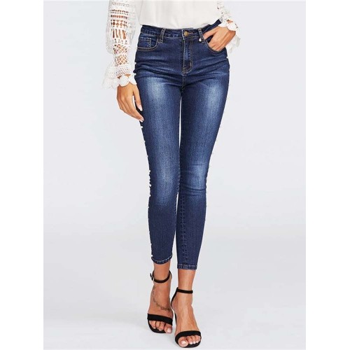 Side Beading Pencil Jeans