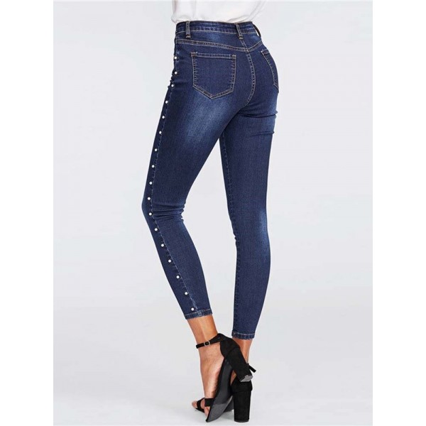 Side Beading Pencil Jeans