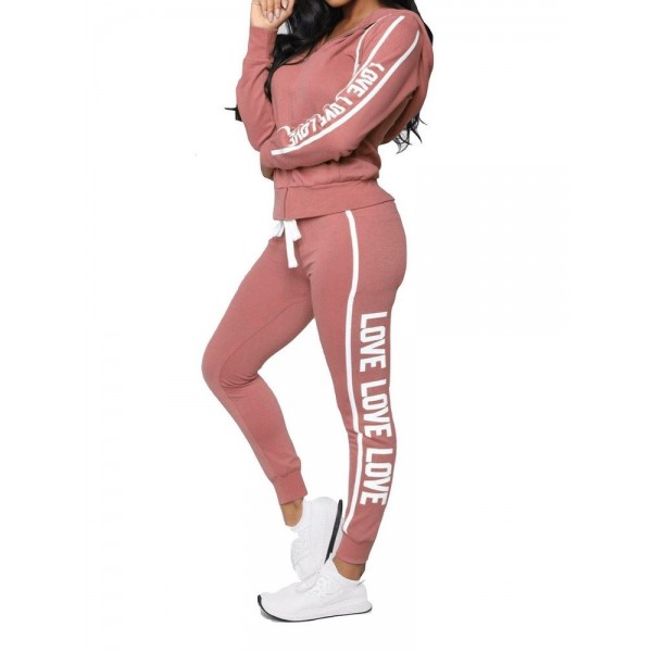 Print Letter Zipper Casual Sports Hooded Suit