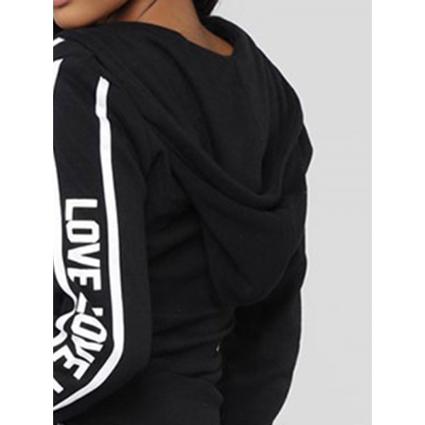 Print Letter Zipper Casual Sports Hooded Suit