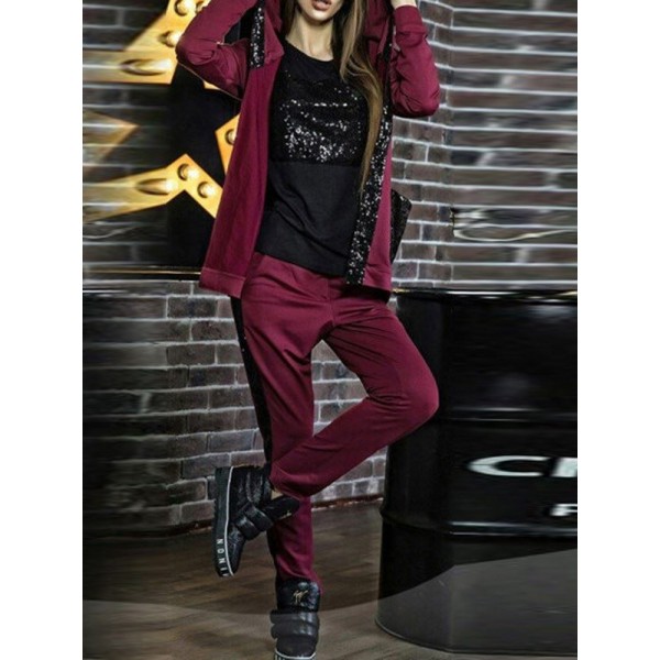 Solid Color Patchwork Women's Casual Suit