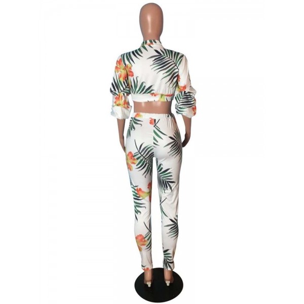 V Neck Floral Suit