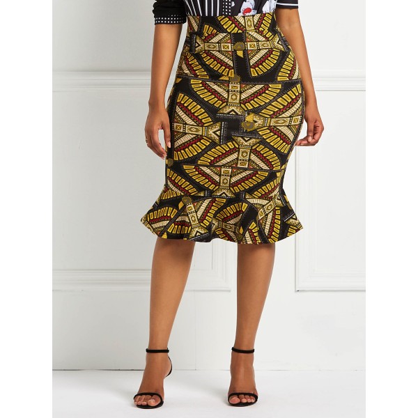 Sexy Elastic Printing Geometric Skirt