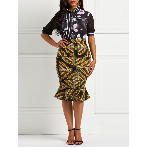 Sexy Elastic Printing Geometric Skirt