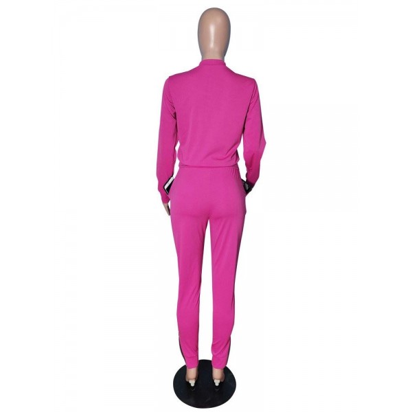 Zipper Slim Solid Color Suit