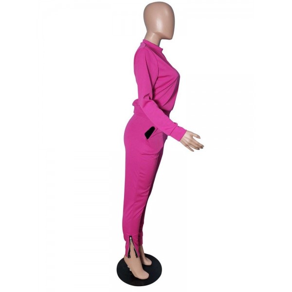 Zipper Slim Solid Color Suit