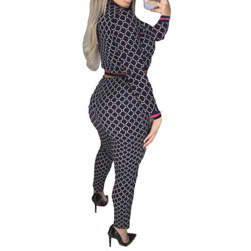 V-Neck Color Block Front Zipper Suit