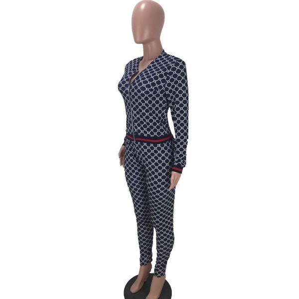 V-Neck Color Block Front Zipper Suit