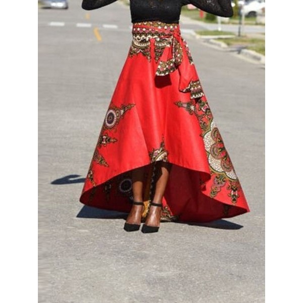 Asymmetrical Floral High Waist Boho Skirt