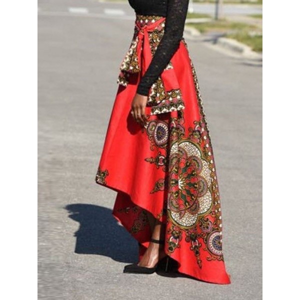 Asymmetrical Floral High Waist Boho Skirt