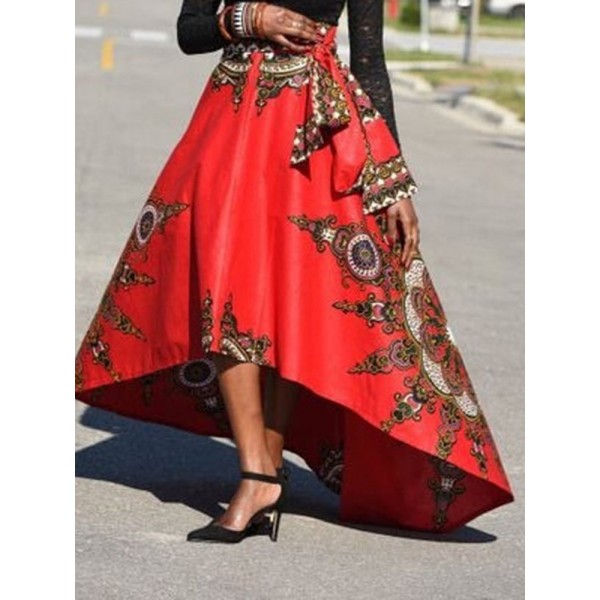 Asymmetrical Floral High Waist Boho Skirt