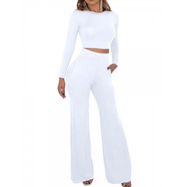 Fashion Casual Wide Leg Flared Pants 2 Piece Suits