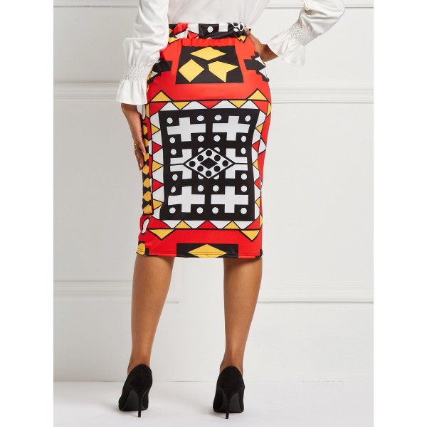 Color Print Bodycon Skirt