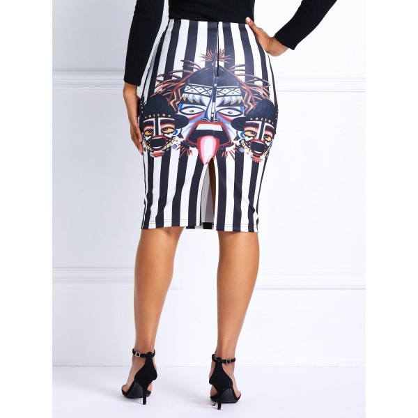 Stripe &Cartoon Print Bodycon Skirt