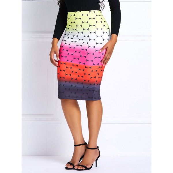 High-Waist Geometry Print Skirt