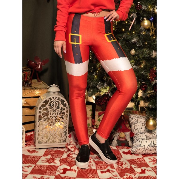 Christmas Print Color Block Thermal Women's Pants