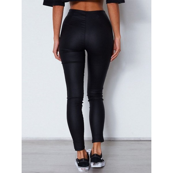 Zipper Skinny Plain Full Length Pencil Pants Casual Pants