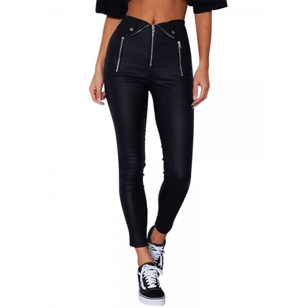 Zipper Skinny Plain Full Length Pencil Pants Casual Pants