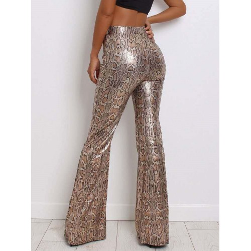 Slim Serpentine Print Full Length Bellbottoms Casual Pants