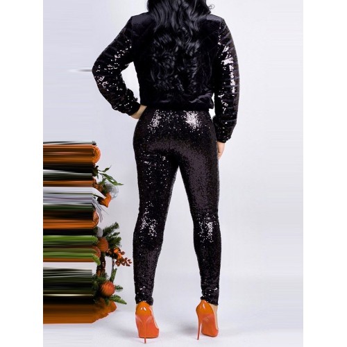 Sequin Decoration Zipper Suit