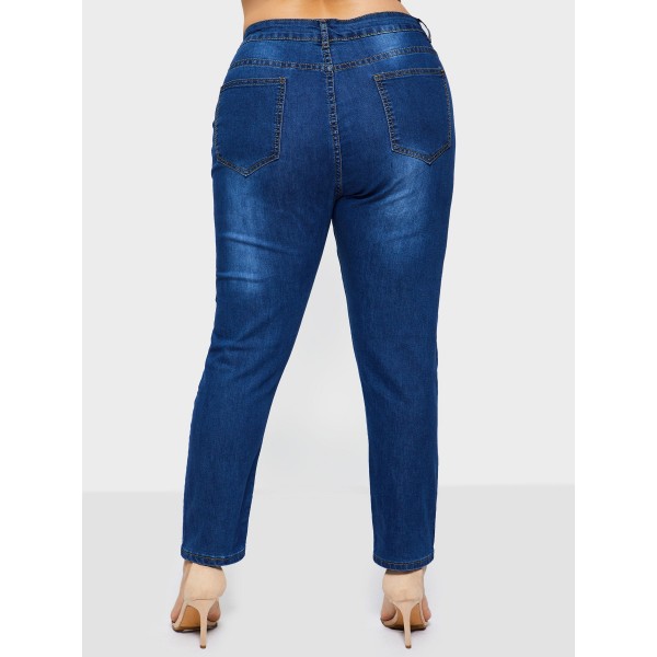 Women's Mid-Waist Zipper Stretchy Jeans