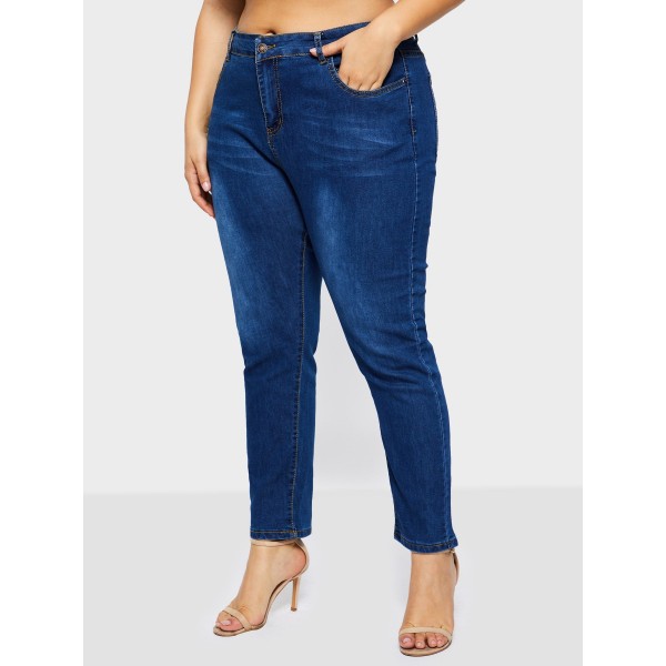 Women's Mid-Waist Zipper Stretchy Jeans