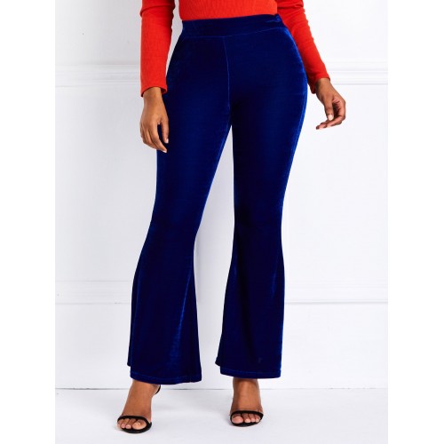 Pure Color High Waist Elastic Full Length Casual Pants