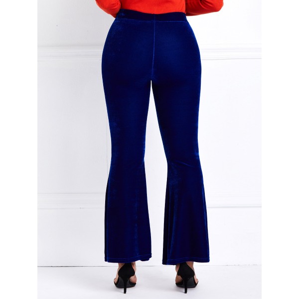 Pure Color High Waist Elastic Full Length Casual Pants