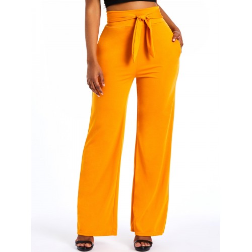 Women's Pure Color High Waist Wide Leg Casual Pants