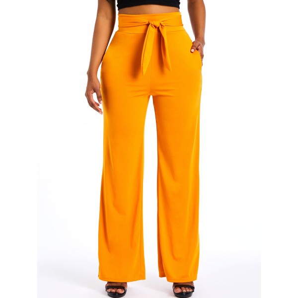 Women's Pure Color High Waist Wide Leg Casual Pants