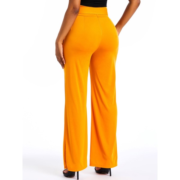 Women's Pure Color High Waist Wide Leg Casual Pants