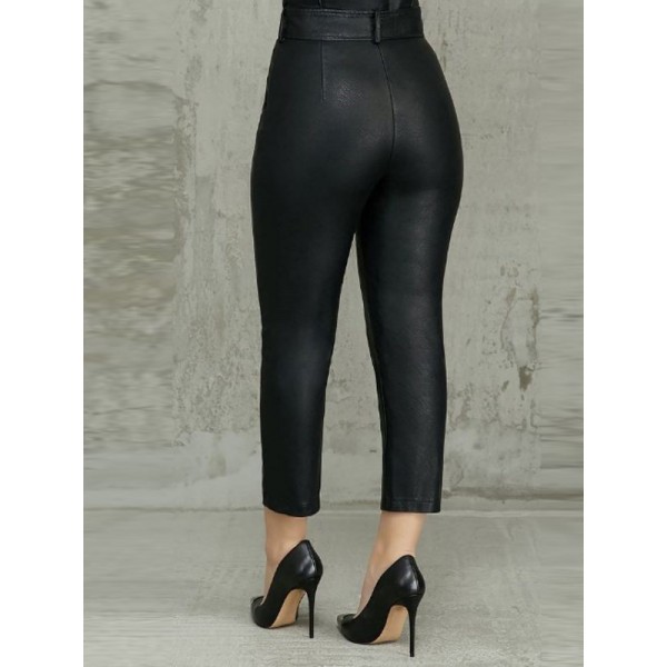 Slim Plain Ankle Length High-Waist Casual Pants